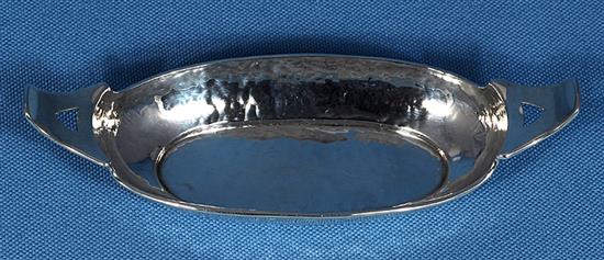 A pair of Edwardian Arts & crafts silver oval navette shaped dishes, by Liberty & Co, Length 139mm, weight 2.8oz/90grms